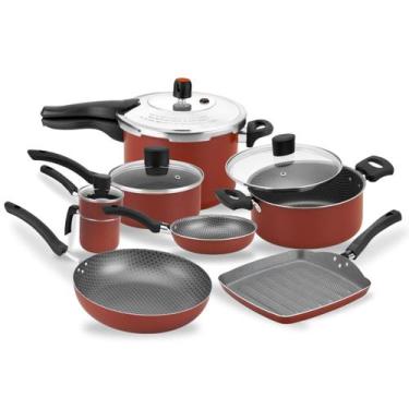 Imagem de Jogo de Panelas Antiaderente Com Panela de Pressão 7 Peças Tampa de Vi