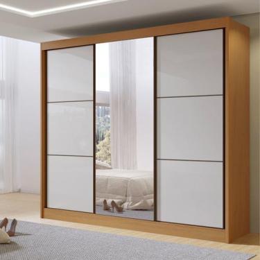 Imagem de Guarda-Roupa Casal 3 Portas de Correr com Espelho 100 % MDF Cristal - 