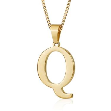 Imagem de Suweibuke Colar com inicial para homens e mulheres, meninos e meninas, banhado a ouro 18K, colar com pingente de 26 letras, joias personalizadas para presentes, Average, Aço inoxidável, Sem Pedra