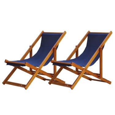 Imagem de Kit 2 Espreguiçadeiras Preguiçosa Dobrável sem Braço Mel em Madeira Maciça