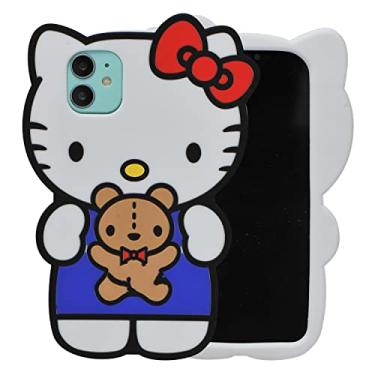Imagem de MONEHOYSY Capa de desenho animado para iPhone 14 6,1 polegadas (2022), moda fofa 3D Kawaii silicone macio para urso protetor gel à prova de choque capa traseira de gel para crianças mulheres meninas