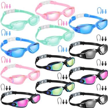 Imagem de Flutesan Pacote com 12 óculos de natação para crianças adultas com 12 protetores de ouvido com clipe de nariz sem vazamento, proteção total (cor fresca)