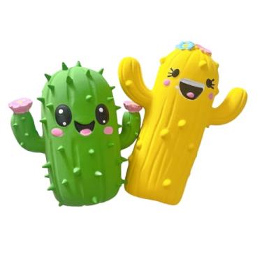 Imagem de SICOPEE Brinquedos fofos para cães de cacto, pacote com 2, verde e amarelo, brinquedo interativo para mastigar animais de estimação de borracha de látex