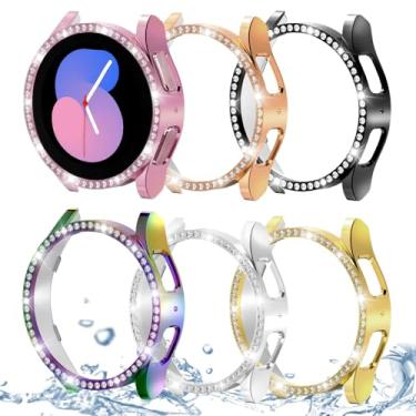 Imagem de DEALELE [Pacote com 6 capas compatíveis com Samsung Galaxy Watch FE / 5/4 de 40 mm, capa protetora de PC de diamante de linha única brilhante para reposição (40 mm, preto + prata + ouro + arco-íris)