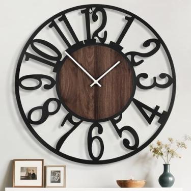 Imagem de Mee 2ou Relógio de parede extra grande de 101,6 cm, relógio decorativo silencioso de metal rústico com madeira, relógios de parede grandes modernos operados por bateria para sala de estar, quarto