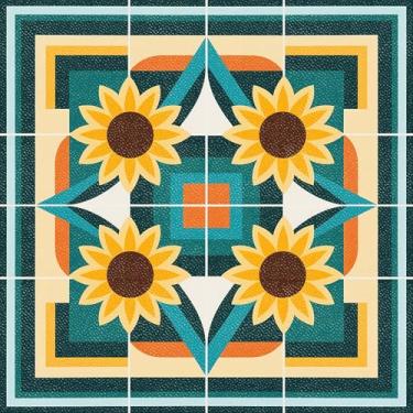 Imagem de HOMETITUTE 10 peças de azulejos de girassol e padrão geométrico, 30,5 x 30,5 cm, destacam e colam, adesivos removíveis para pisos de vinil faça-você-mesmo para cozinha, banheiro, sala de estar