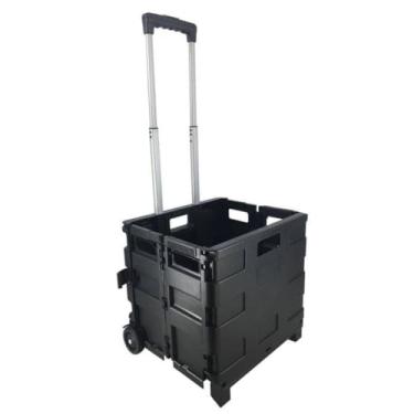 Imagem de Carrinho de Compras Dobrável, 50L, Estrutura em Metal, Alça Retrátil, Rodas Giratórias, Preto