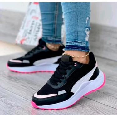 Imagem de Tênis feminino escolar passeio trabalho todas ocasioes elegante e confortavel (Preto/Pink, BR, Adulto, Numérico, 35)