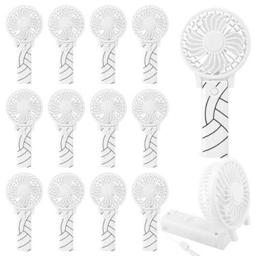 Imagem de Glooglitter 12 ventoinhas portáteis de voleibol, dobráveis, brancos, ventiladores portáteis a granel com cordão, pequeno favor de fã pessoal para presente de equipe, lembrancinhas de resfriamento de