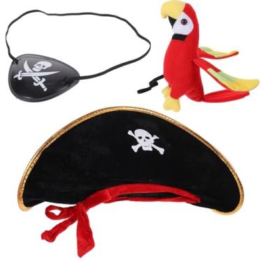 Imagem de SOLUSTRE de Pirata para Halloween - 1 Conjunto, Chapéu de Pirata Engraçado, Máscara de Olho, Enfeite de Papagaio, Pelúcia, Cores Sortidas, 20 x 18 x 11,5 cm