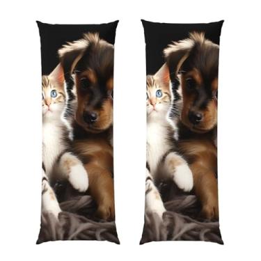 Imagem de Capa de travesseiro corporal com zíper oculto, fronha longa de microfibra macia e respirável para travesseiro corporal, gatos e cães fofos, capas de travesseiro para dormir, presente de cama, 50 x 137