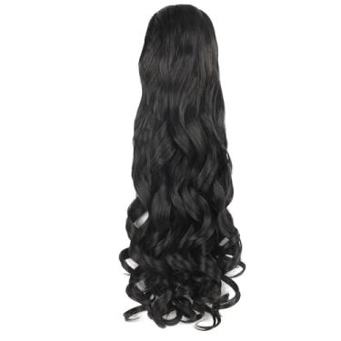 Imagem de Rabo de cavalo com cachos cabelo cacheado 60cm bio fibra 185g fashion classic macio(1B Preto)