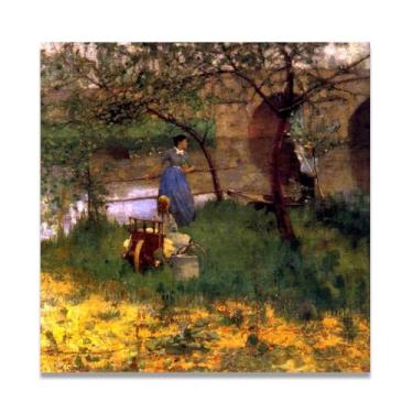 Imagem de An Afternoon Chat John Lavery Iconic Realist Portrait & War Scene Canvas Art – Decoração de parede irlandesa atemporal para casa 39,9 x 39,9 cm Un Framed