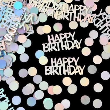 Imagem de SUNNYCLUE Mesa de confetes de feliz aniversário de 60 g, confetes, mesa metálica, plástico, colorido, círculo, letra, glitter, iridescente, mesa de festa, glitter, para decoração de casamento, férias