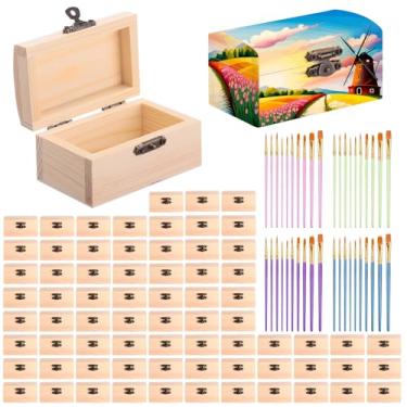 Imagem de Chumia 72 caixas de artesanato de madeira inacabada com pincéis, pequenas caixas de madeira, pequeno baú de tesouro com tampa e fecho, caixa de armazenamento de madeira para decoração de pirata de chá