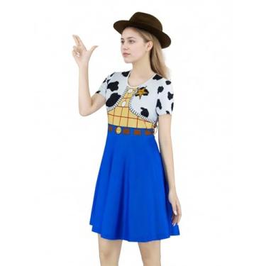 Imagem de EDAUWAE Vestido feminino Woody para fantasia Jessie, Halloween, cosplay, cowgirl, estampa de vaca, fantasia ocidental, G