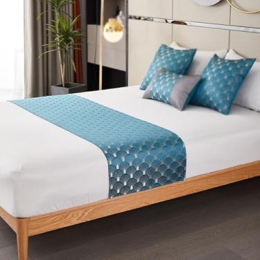 Imagem de Cachecol de corredor de cama de hotel, colchas, decoração de cama geométrica macia, protetor de cama para quarto de casamento, quarto de casamento, cama king size - Azul||50 x 210 cm para cama de 1,5