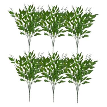 Imagem de ESSMOKO 6 peças de flores artificiais de simulação de folhas de salgueiro, arranjo floral de plantas verdes, decoração de ramo DIY