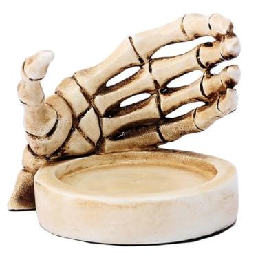 Imagem de Castiçal de Halloween Esqueleto de Terror Mão Tealight Suporte de Vela 7 x 7 x 6 cm Esqueleto de Resina de Crânio Gótico para Mesa Central, Tealight