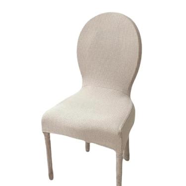 Imagem de Capa para cadeira com encosto redondo, jacquard, ajustável, tamanho grande, luxuosa, capa para assento, cadeira de jantar (1 peça, capa para cadeira/cáqui)
