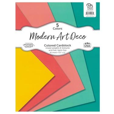 Imagem de Accent Design Paper Accents Pacote sortido de cartolina 21,5 x 28 cm, 40 folhas – Cartolina colorida Art Déco moderna, cartolina, papel de construção para scrapbooking, faça você mesmo e projetos de