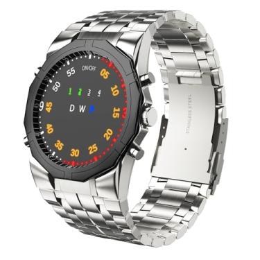 Imagem de TVG Relógio masculino criativo binário LED à prova d'água, relógio esportivo à prova d'água com aço inoxidável, relógios militares masculinos, Prata, Relógio TVG 3103