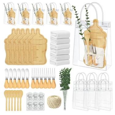Imagem de AZEAM Prêmios de chá de bebê para vencedores de jogos, prêmios de chá de panela com 6 conjuntos de garrafas, tábua de queijo, colher, garfo, faca, toalha, cartão, saco de plástico, ramo, lembrancinhas