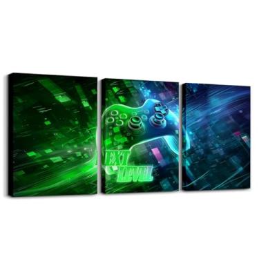 Imagem de jejeloiu Arte de parede em tela infantil para sala de estar quarto gamer decoração de parede para banheiro jogo contoller meninos meninas arte pôsteres decoração de sala de jogos pintura 30,5 x 40,6