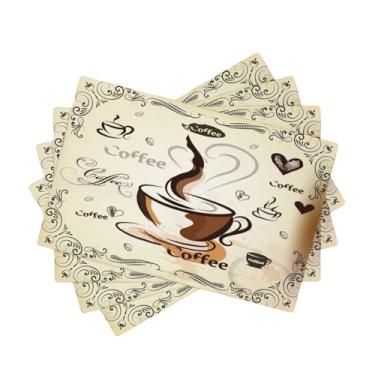 Imagem de Jogo americano de café rústico vintage com tema de café com leite, xícara de chá, cappuccino, mesa, cozinha, festa de jantar, 30 x 45 cm, conjunto com 4