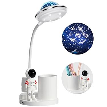 Imagem de Lâmpada de mesa de astronauta para crianças, projetor espacial estrela, luz noturna, luz noturna, para leitura cuidadosa dos olhos, pequenas lâmpadas de mesa, com suporte de caneta, luminária de mesa
