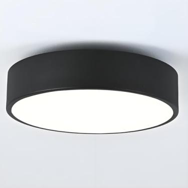 Imagem de erpymi Luminária de teto preta moderna, montagem embutida, 2 luzes, luz de teto redonda, lâmpada de teto minimalista, luminária acrílica para quarto, lavanderia, banheiro, corredor (11,8 polegadas)