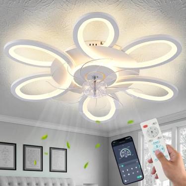 Imagem de Ventiladores de teto com luzes e controle remoto, ventilador de teto moderno de 25 polegadas de baixo perfil, luminária de teto LED regulável, ventiladores de teto pequenos para quarto, cozinha