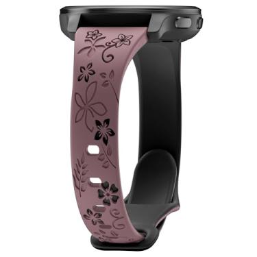 Imagem de Laband Pulseira com gravação floral de 22 mm compatível com Garmin Venu 3 de 45 mm/Venu 4 de 45 mm/Venu 2/Vivoactive 4, pulseira de silicone macio e fino em relevo com flores Forerunner 570 de 47 mm