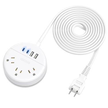 Imagem de Tira de linha de 2 pinos, cabo de extensão NTONPOWER de 3 metros, adaptador de saída de 2 pinos para 3 pinos, 180° não polarizado, 3 tomadas 4 USB (2 USB C), suporte de parede para tomadas antigas não