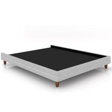 Imagem de Cama Queen Base Box Pés Madeira 160cm Suném P05 Linho Cinza Claro Bouc