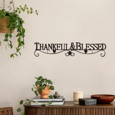 Imagem de Xedatric Blessed Wall Decor - Arte de parede premium abençoada para decoração de casa, decoração Thankful Entry Way - Arte de bênção de metal para portas, sala de estar e decorações de Ação de Graças