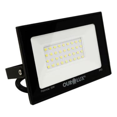 Imagem de Refletor Preto Super Led 30W Bivolt Branco Quente - OUROLUX, Bivolt