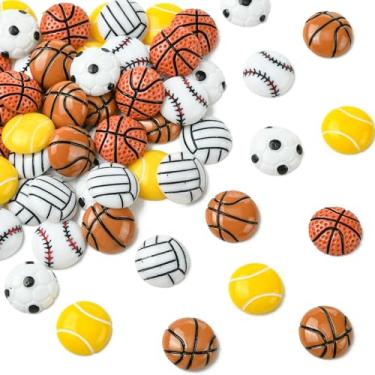 Imagem de UR URLIFEHALL 60 peças, 6 estilos, cabochões esportivos de resina, opacos, futebol, basquete, beisebol, berloques de costas planas para scrapbooking, capa de celular, acessório de cabelo