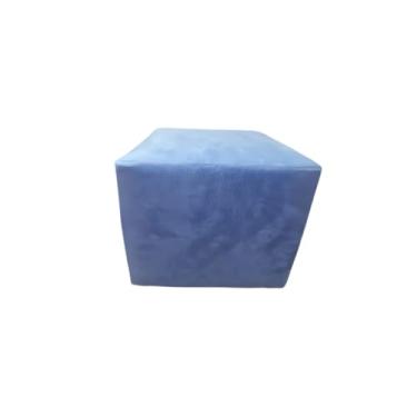 Imagem de Puff Decorativo Pequeno 25x29cm Assento Suede com Base de Madeira para Sala e Quarto (Azul)