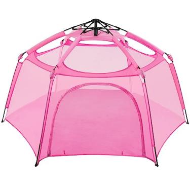 Imagem de Alvantor Pop Up Playpen- 7'x7'x44”Baby Playpen Large Kids Play Tent Portable and Foldable Playpen Indoor/Outdoor Play Yard with Protective Mesh, UV SPF 50+ Sunshade, and Soft Foam Floor, Pink