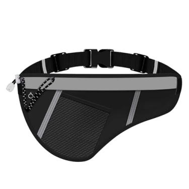 Imagem de JEVRKAPZ Cinto de corrida fino, leve para celular com faixa refletiva, pochete de corrida, à prova de suor com conector de fone de ouvido, bolsos separados para exercícios, Cinza, preto, Gsp8807