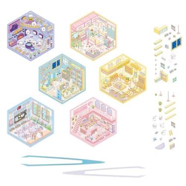 Imagem de 6 Sets DIY 3D Cute Fun Mini House Stickers with Tweezers for Kids Teens Girls, Make Your Own Mini Room Scenes, Craft Scrapbook Stickers for Art Journal Planners Decor for Relief Stress Pass The Time