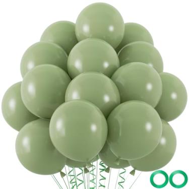 Imagem de 100 balões verdes sálvia, balão de festa de látex branco de qualidade de hélio de 30,5 cm para aniversário, Natal, tema de corrida e decoração de festa de pôquer (fitas de 20 m)