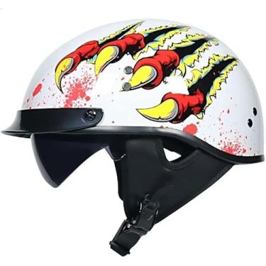 Imagem de Capacete De Motocicleta Retro Meio Capacete Capacete Chopper Dot/Ece Viseira De Certificação Vintage Motocicleta Meio Capacete Meio Shell Capacete A Jato Piloto De Bicicleta, G, XXL = 63cm