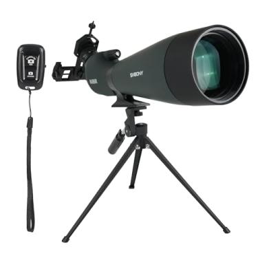 Imagem de SVBONY Mira angular SV28 de 100 mm com obturador remoto SA411, mira de observação de 25 a 75 x com tripé para visualização de longo alcance, ótica FMC HD com estojo de transporte macio e adaptador de
