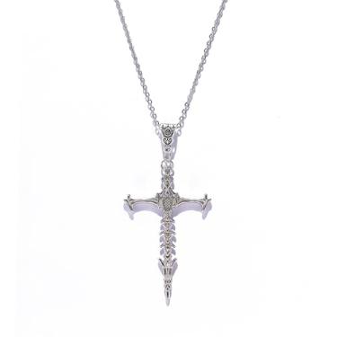 Imagem de Colar gótico com espada e cruz de caveira para homens e mulheres, vintage, espada, espada, pingente, cruz gótica, pingente, punk, Halloween, joia gótica, colar de cruz escura, festa temática, festival