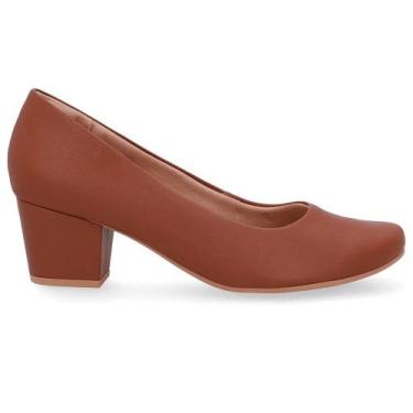Imagem de Scarpin Usaflex Salto Bloco Conforto e Elegância em Couro, Marrom, 38