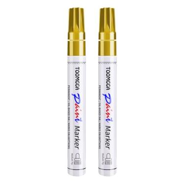 Imagem de Canetas de tinta dourada, marcadores permanentes, pacote com 2 marcadores à base de óleo, secagem rápida e à prova d'água, pneu de carro, metal, pintura rupestre, madeira, cerâmica, plástico, tela,