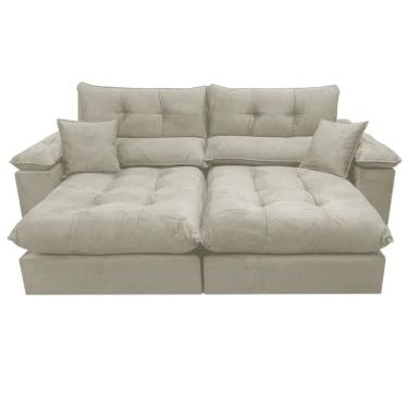 Imagem de Sofá Harissa com Molas Ensacadas 4 Lugares Retrátil e Reclinável 250cm Tecido Veludo Ferreira Neto Cor Bege