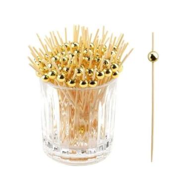 Imagem de 100 Palitos De Bambu Descartáveis Para Petiscos-Pérola Ouro - PromoGal